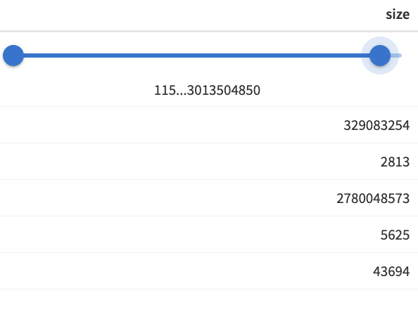 Numeric column range slider