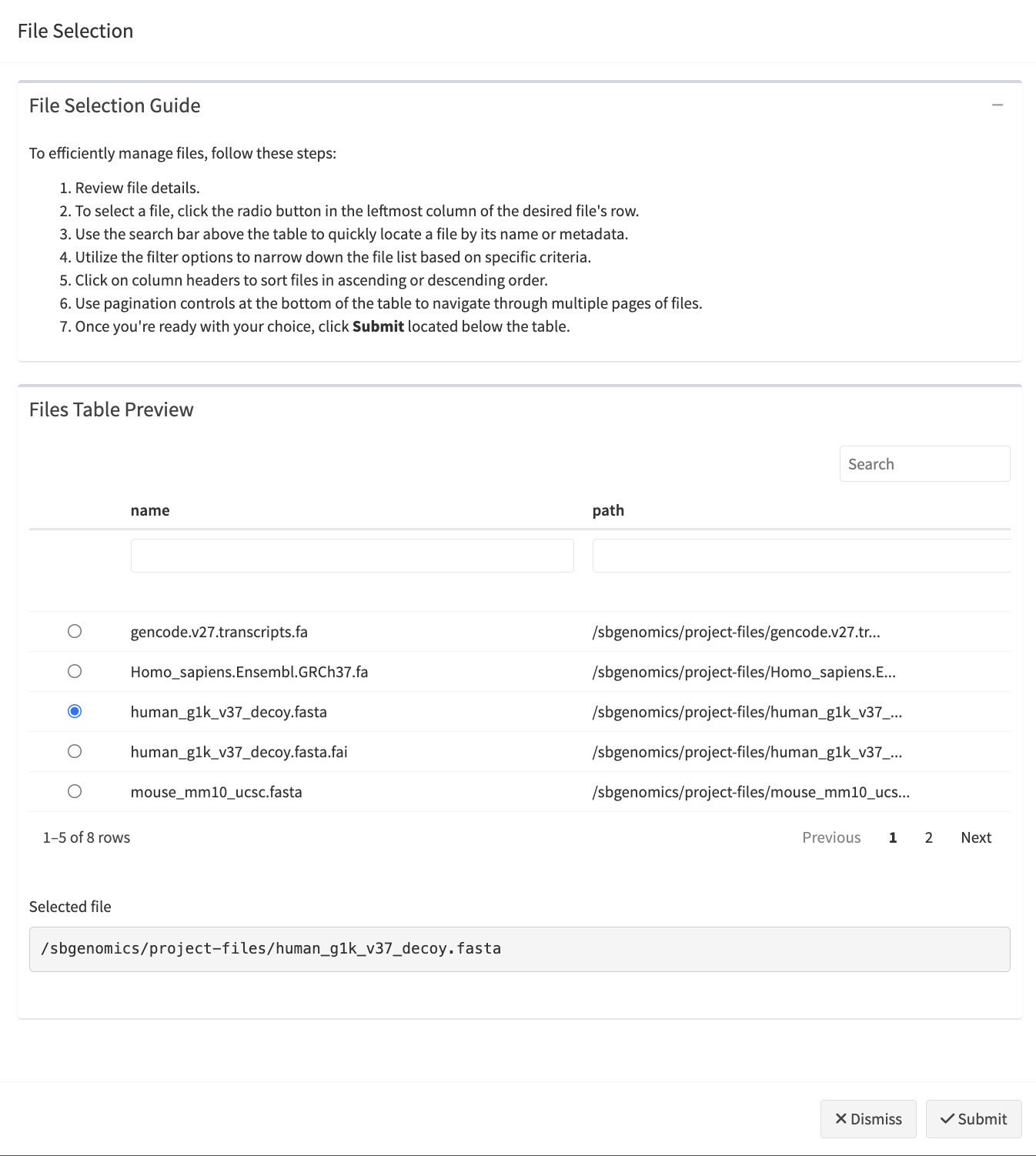 Single file picker modal dialog